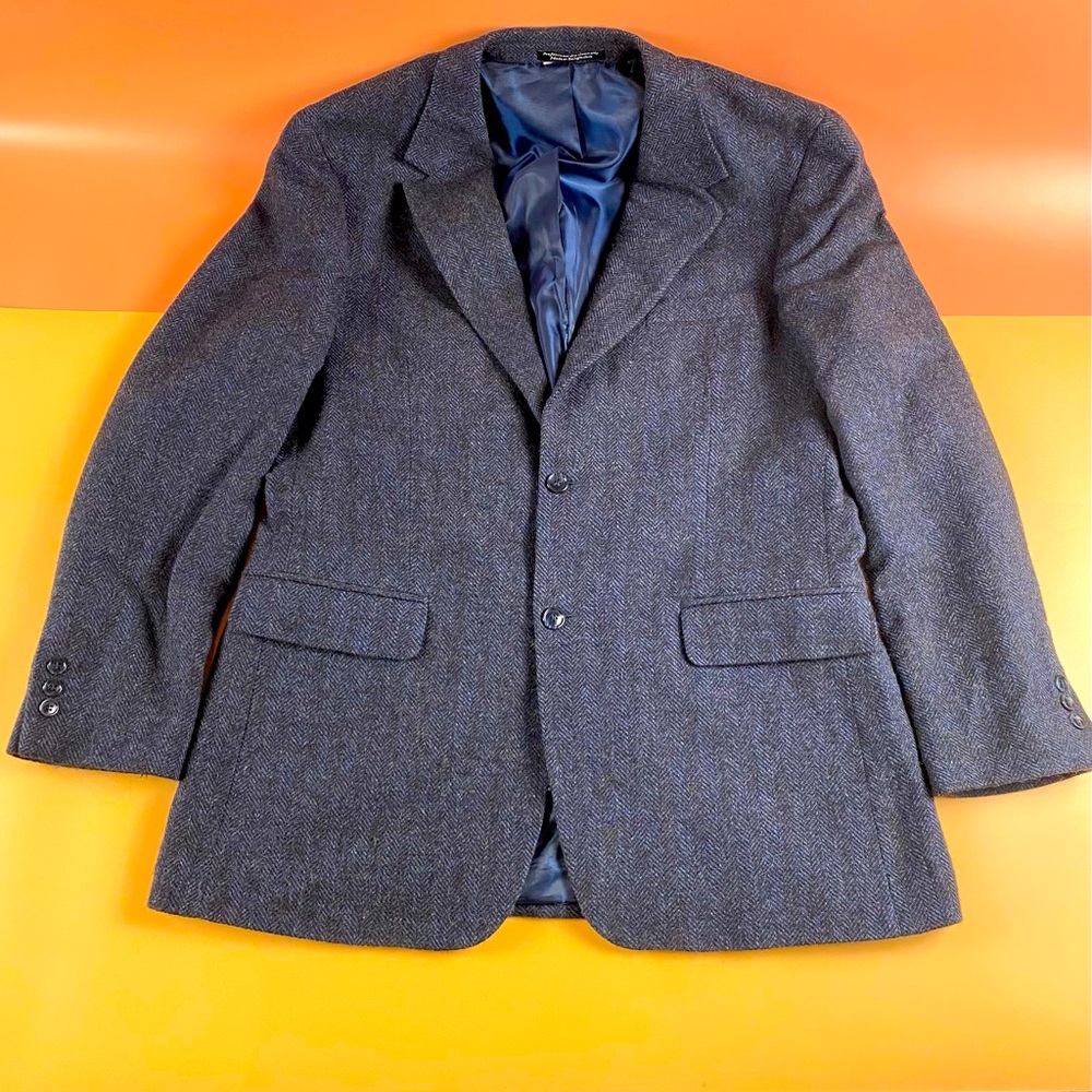 Deansgate | Men’s Lambswool Blue Herringbone Tweed | Size 42R
